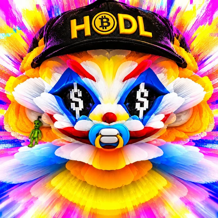 Close-up of LMAOTARD's chaotic colorful face